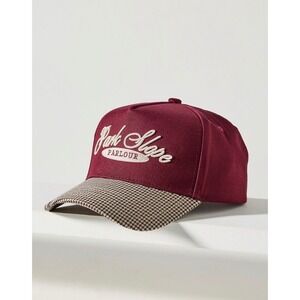 Anthropologie Park Slope Parlour Burgundy‎ Houndstooth Trucker Hat NWT